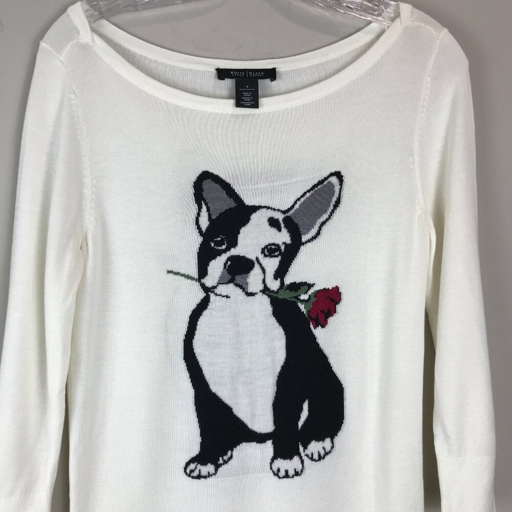 White House Black Market White Sweater with Dog Design - Picture 4 of 7